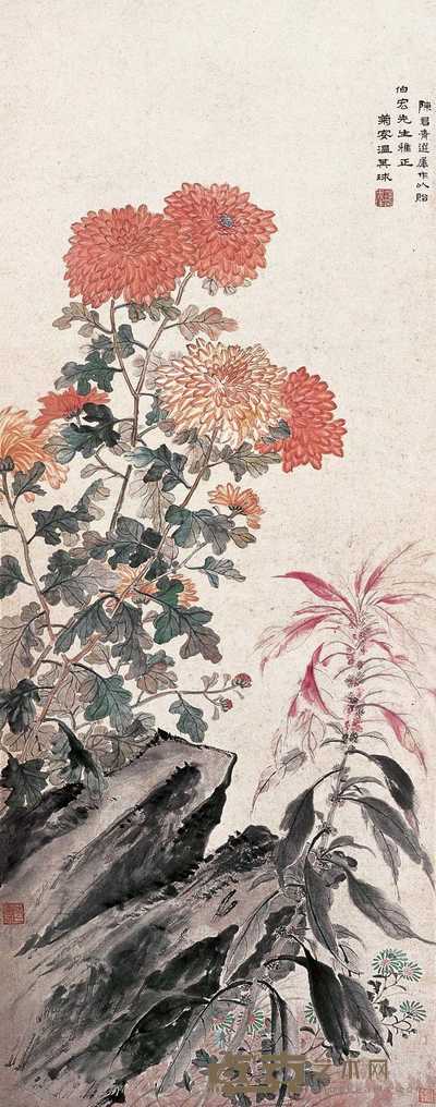 温其球 菊花 立轴 107×42cm